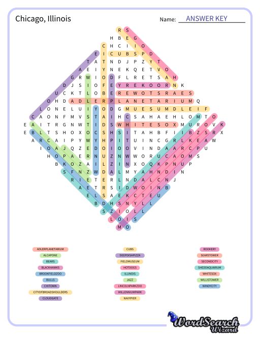 Chicago, Illinois Word Search Puzzle