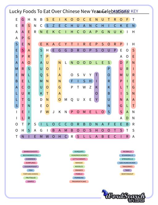 Lucky Foods To Eat Over Chinese New Year Celebrations Word Search Puzzle