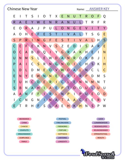 Chinese New Year Word Search Puzzle