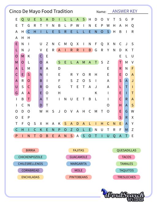 Cinco De Mayo Food Tradition Word Search Puzzle