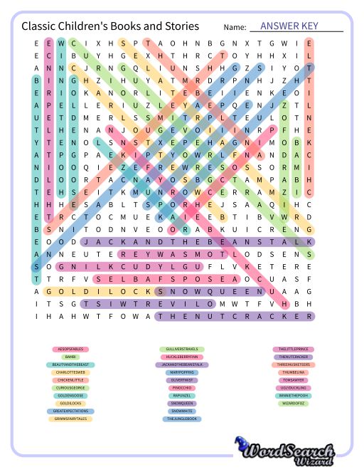 Classic Children's Books and Stories Word Search Puzzle