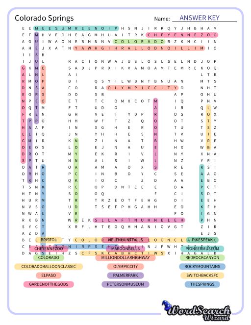 Colorado Springs Word Search Puzzle