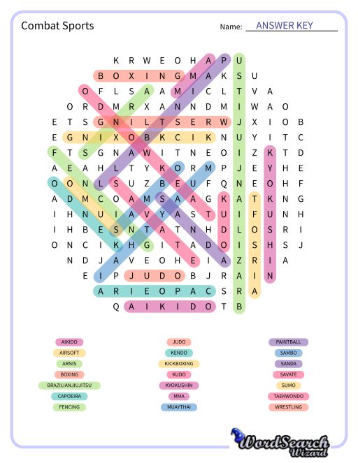 Combat Sports Word Search Puzzle