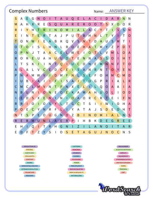 Complex Numbers Word Search Puzzle