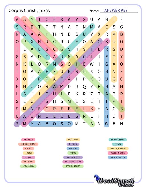 Corpus Christi, Texas Word Search Puzzle