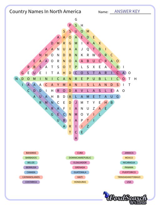 Country Names In North America Word Search Puzzle