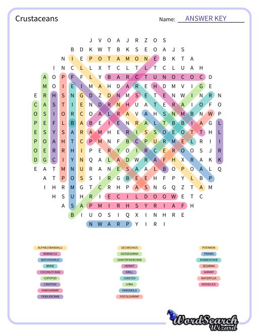 Crustaceans Word Search Puzzle