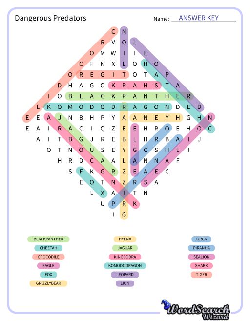 Dangerous Predators Word Search Puzzle