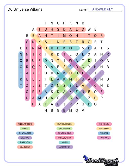 DC Universe Villains  Word Search Puzzle