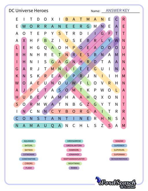 DC Universe Heroes Word Search Puzzle