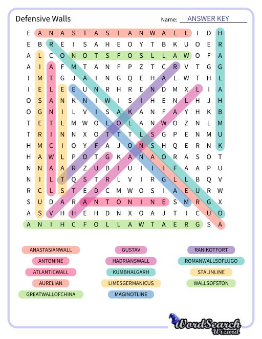 Defensive Walls Word Search Puzzle