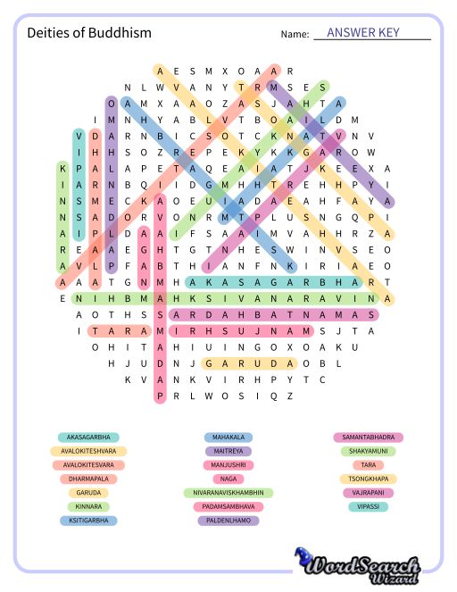 Word Search Puzzle Deities of Buddhism Word Search Puzzle Deities of Buddhism