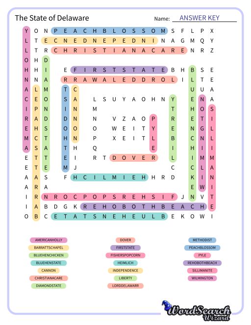 The State of Delaware Word Search Puzzle