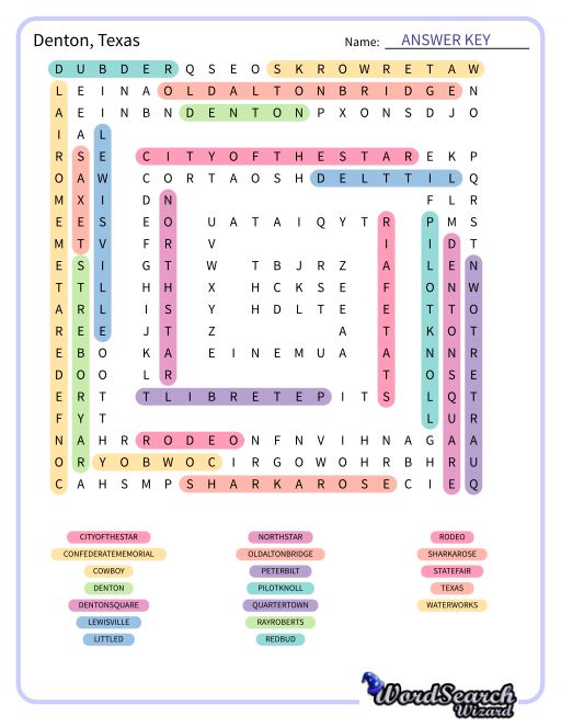 Denton, Texas Word Search Puzzle