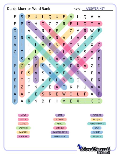 Dia de Muertos Word Bank Word Search Puzzle