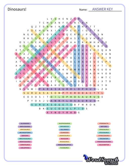 Dinosaurs! Word Search Puzzle