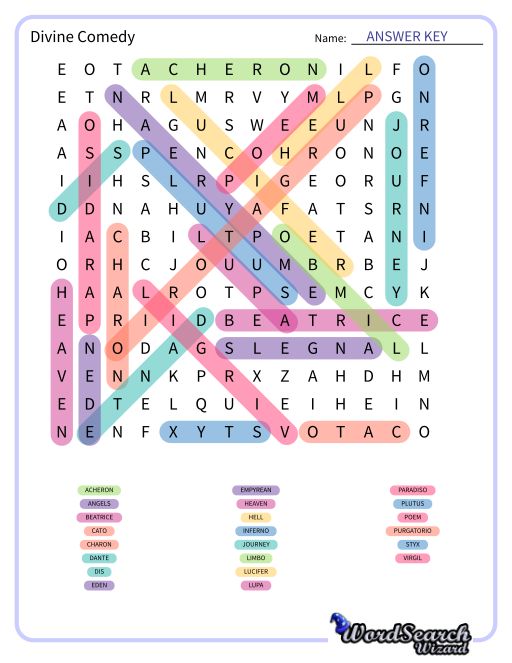 Divine Comedy Word Search Puzzle