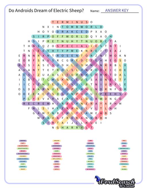 Do Androids Dream of Electric Sheep? Word Search Puzzle