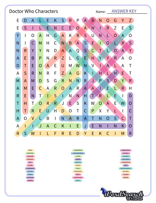Doctor Who Characters Word Search Puzzle