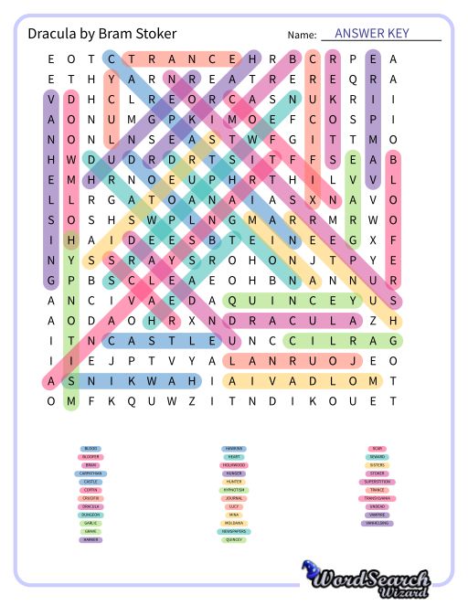 Dracula by Bram Stoker Word Search Puzzle