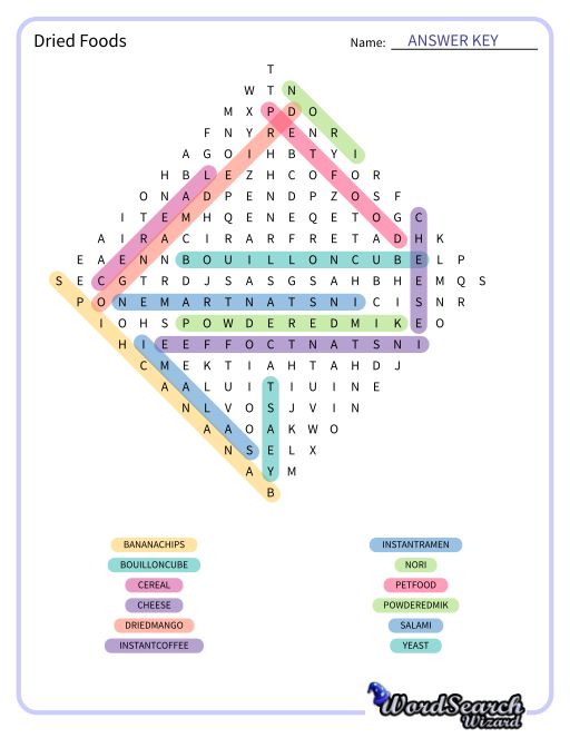 Dried Foods Word Search Puzzle