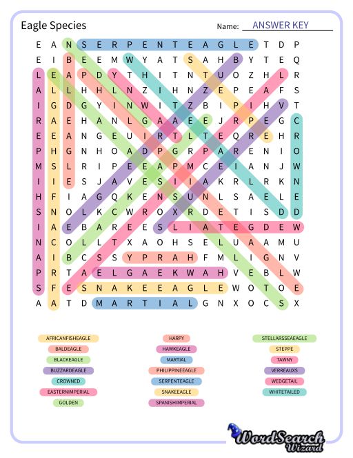 Eagle Species Word Search Puzzle