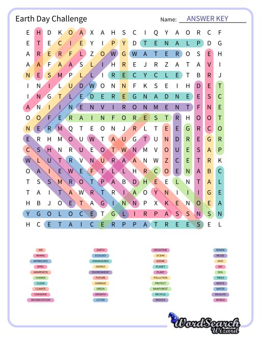 Earth Day Challenge Word Search Puzzle