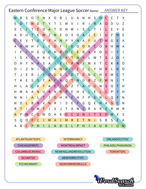 Eastern Conference Major League Soccer Word Search Puzzle