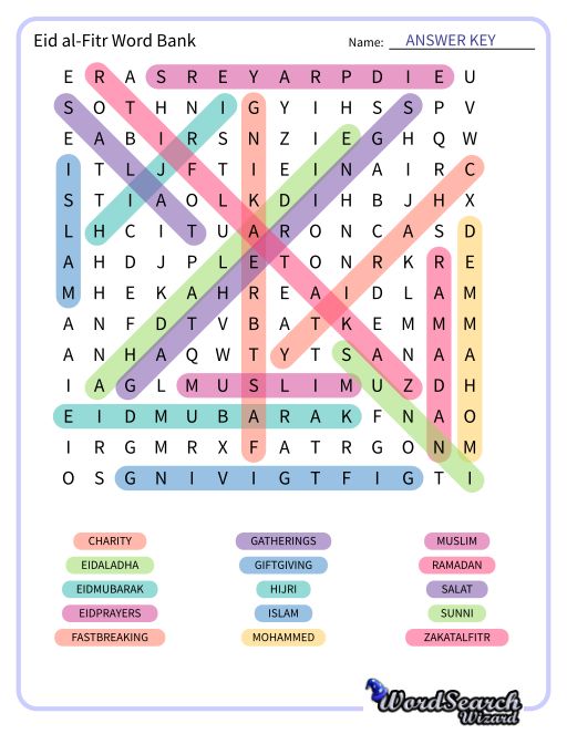 Eid al-Fitr Word Bank Word Search Puzzle