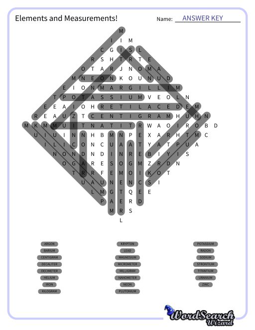 Elements and Measurements! Word Search Puzzle