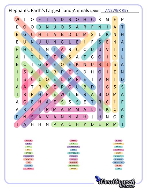  Elephants: Earth's Largest Land-Animals Word Search Puzzle