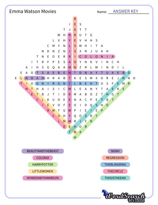 Emma Watson Movies Word Search Puzzle