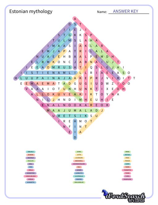 Estonian mythology Word Search Puzzle