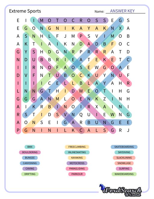 Extreme Sports Word Search Puzzle