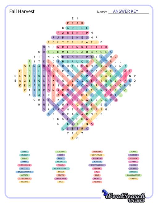 Fall Harvest Word Search Puzzle