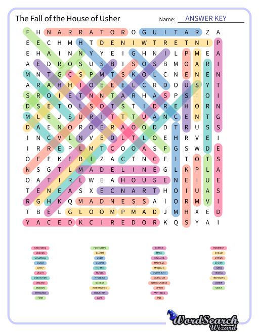 The Fall of the House of Usher Word Search Puzzle