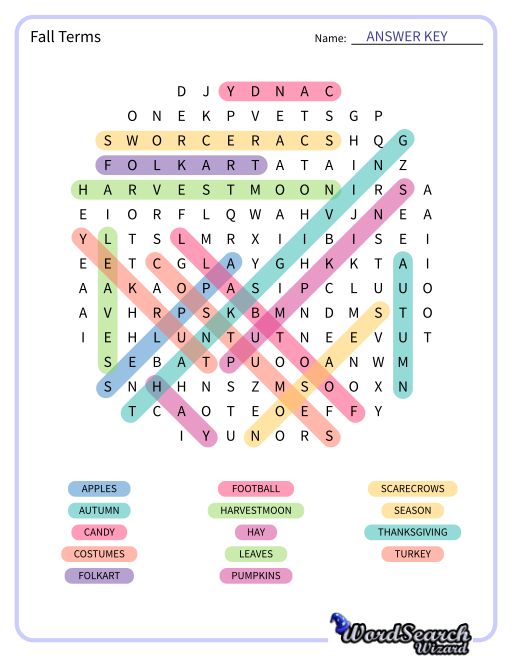 Fall Terms Word Search Puzzle