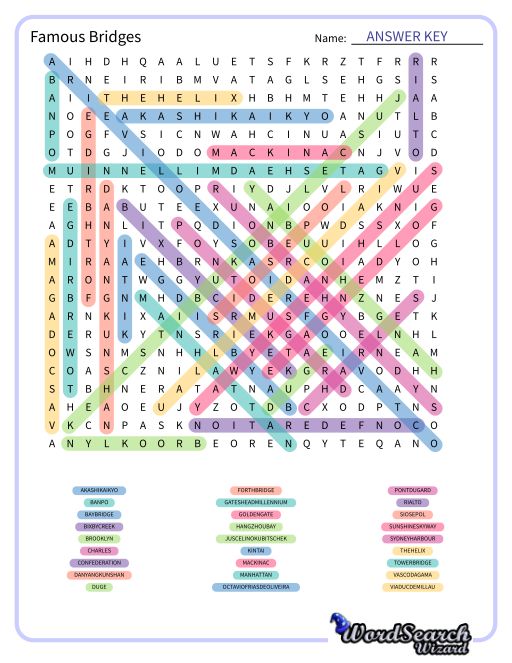 Famous Bridges Word Search Puzzle