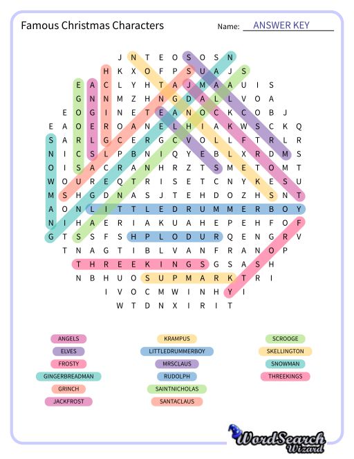 Famous Christmas Characters Word Search Puzzle