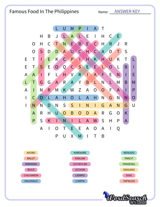 Famous Food In The Philippines Word Search Puzzle