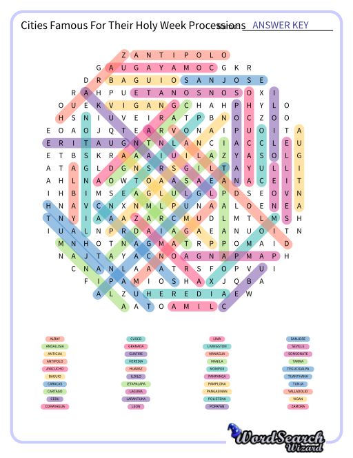 Cities Famous For Their Holy Week Processions Word Search Puzzle