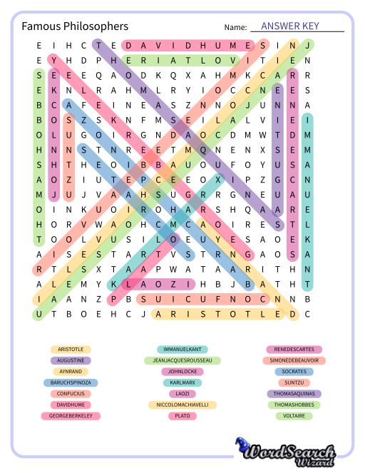 Famous Philosophers Word Search Puzzle