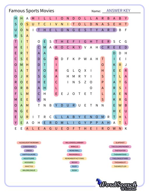 Famous Sports Movies Word Search Puzzle