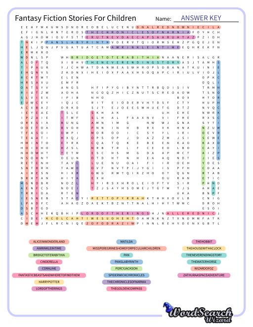 Fantasy Fiction Stories For Children Word Search Puzzle