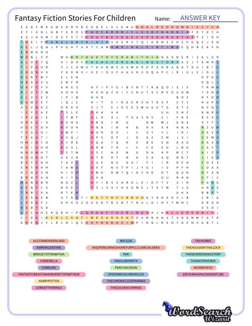 Fantasy Fiction Stories For Children Word Search Puzzle