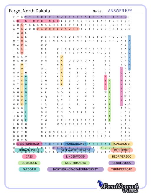 Fargo, North Dakota Word Search Puzzle