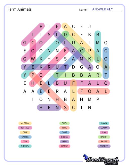 Farm Animals Word Search Puzzle