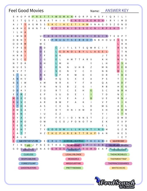 Feel Good Movies Word Search Puzzle