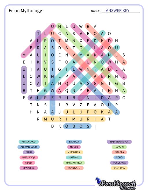 Fijian Mythology Word Search Puzzle