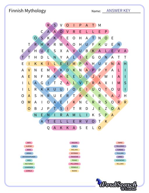 Finnish Mythology Word Search Puzzle